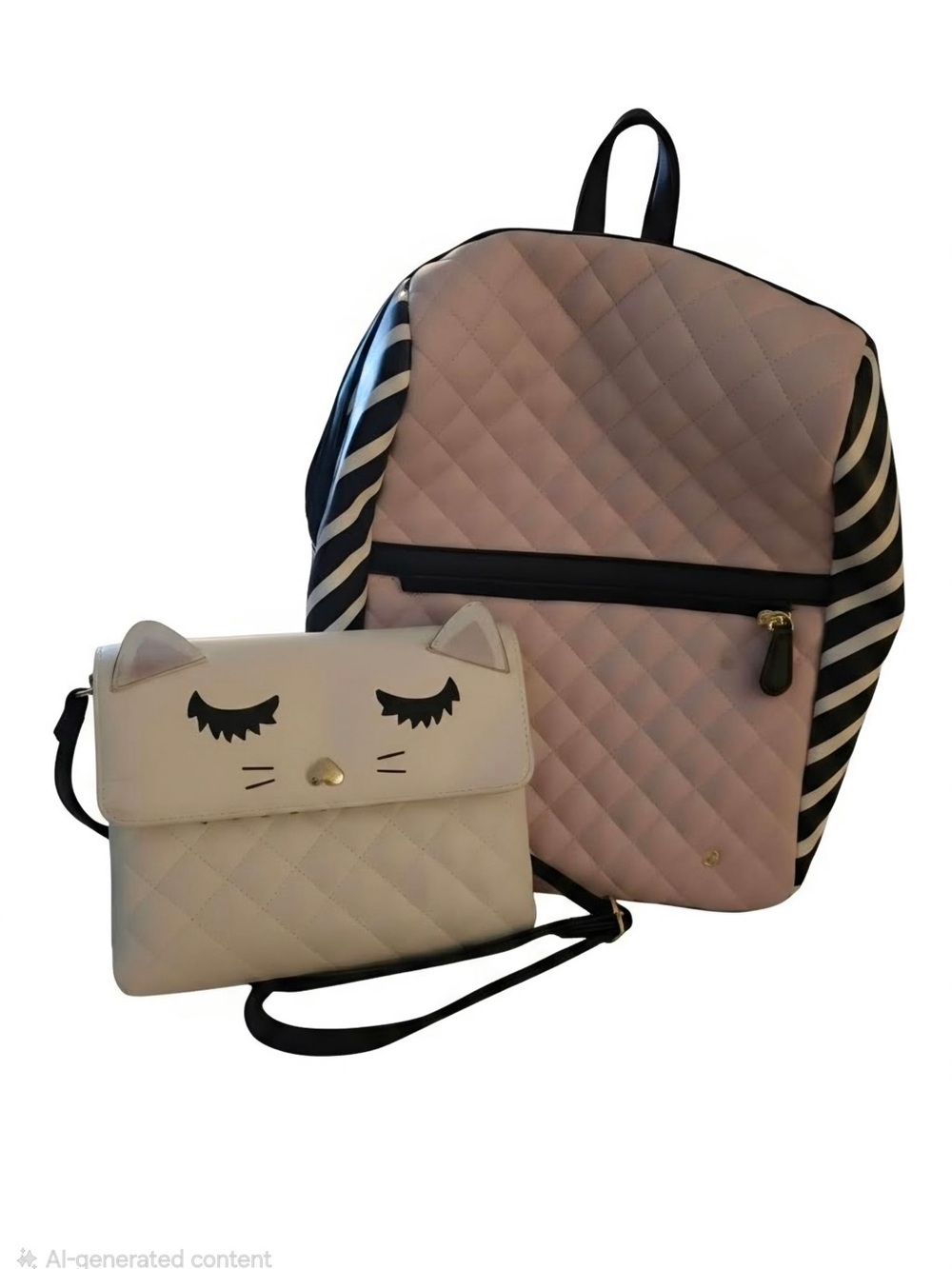 Betsey Johnson Pink Quilted Backpack with Black Trim